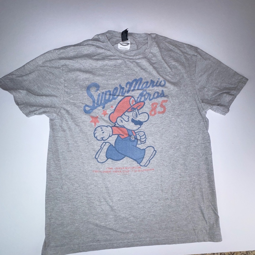 Super Mario Bros 85 Graphic T-Shirt Gildan Softstyle Heather Gray Large